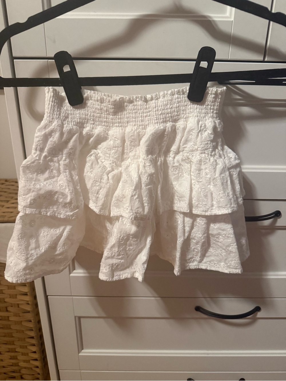 White Eyelet Tiered Mini Skirt - Smocked Waist